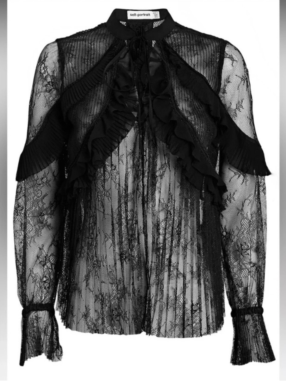 Self-Portrait Black Fine Lace Frilled Blouse US 6 Dark Romantic Gothic Ruffle